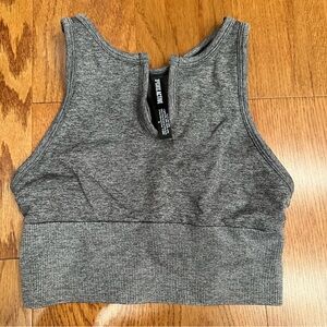Gray seamless sports bra from Victoria Secret PINK.